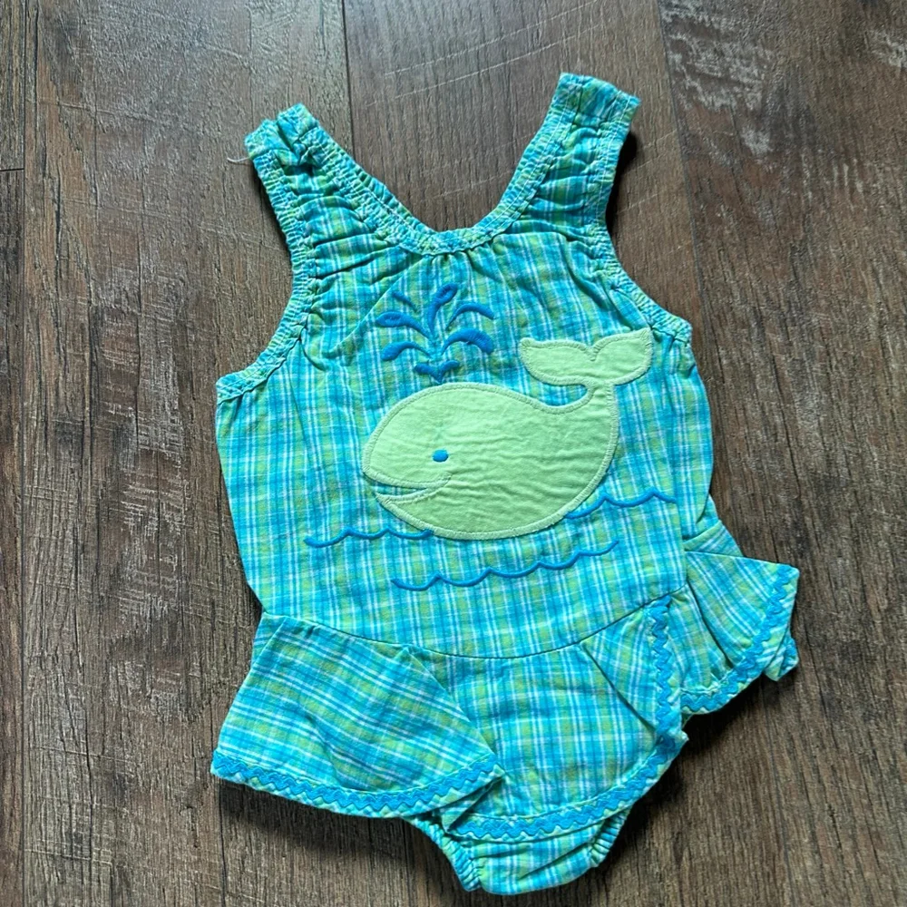 Baby The Bailey Boys One Piece Swimsuit 18 Months Blue Green Plaid Whale Boutiqu